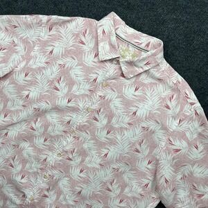 Tasso Elba Island Shirt Mens Large Red White Linen Cotton Tropical Palm Leaf L